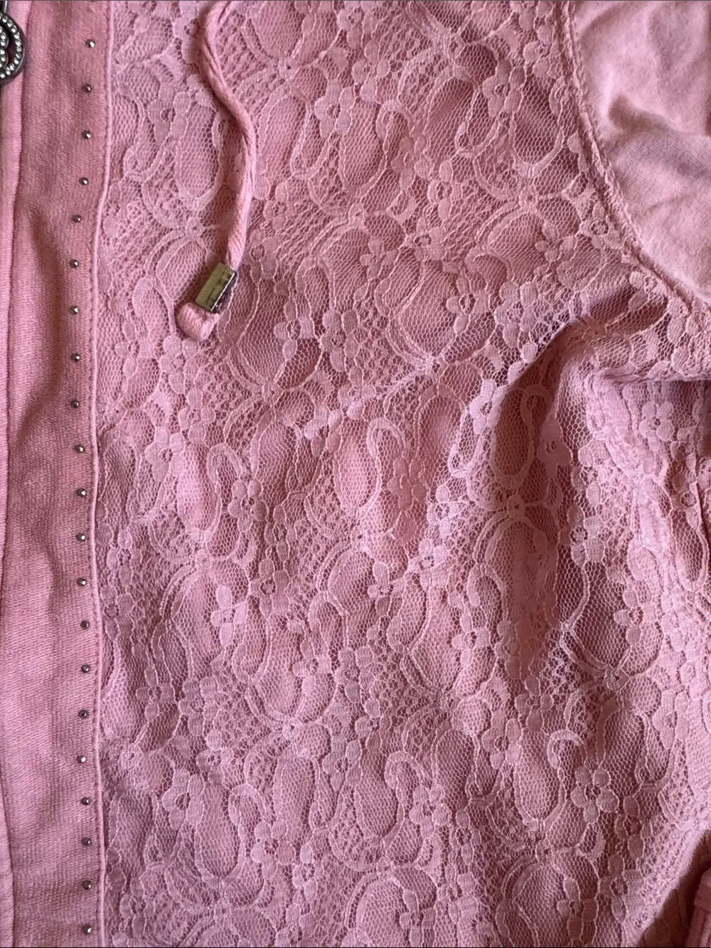 BCBG Max Azria Pink Lace-Detail Zip Hoodie